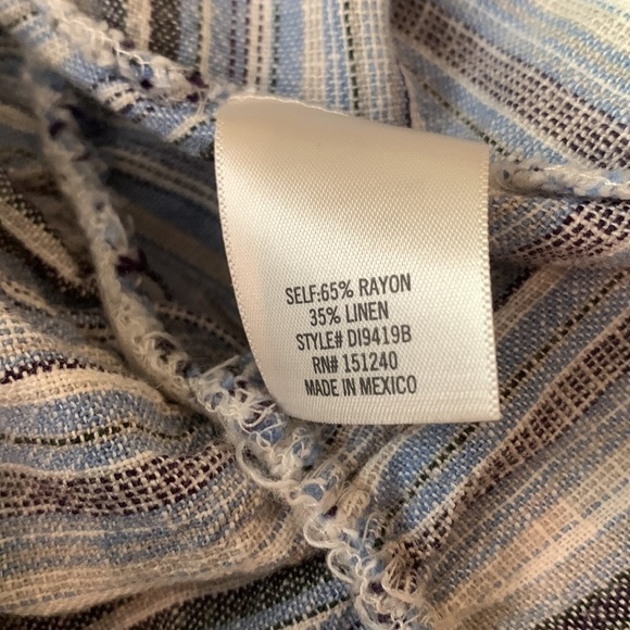 FRANCESCA’S mi ami Faux Wrap Striped Peplum Ruffle Sleeve Linen Beach Top - Picture 7 of 7